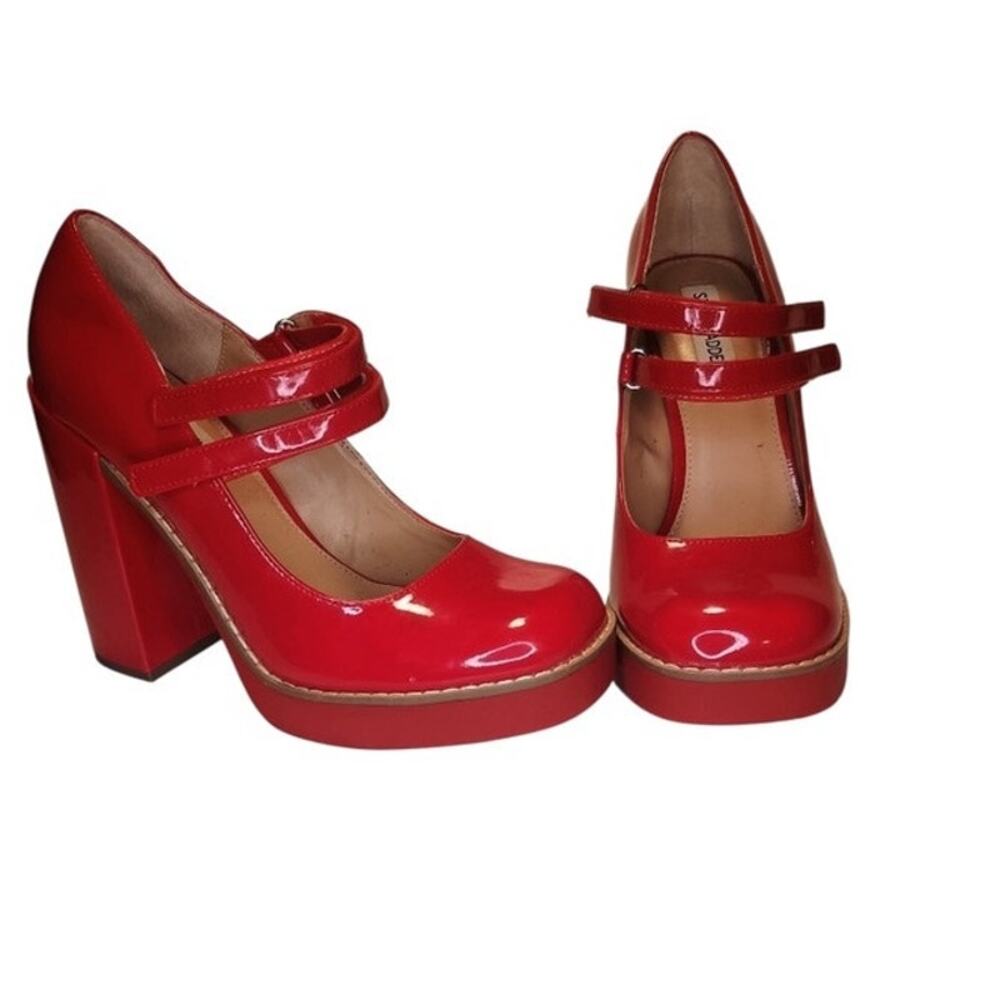 Steve Madden Twice Patent Red Platform Mary Jane Block Heels Double strap 9m - Picture 9 of 16